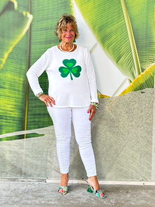 LULU B WHITE SHAMROCK SWEATER PREORDER