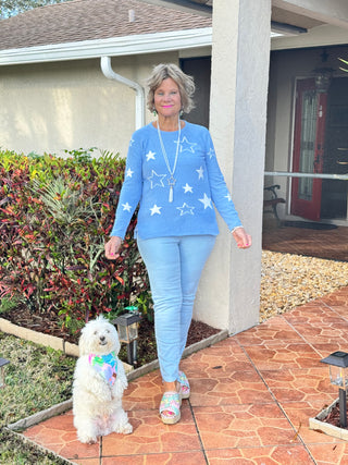 LULU-B LIGHT BLUE STAR SWEATER