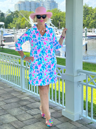 PINK PETALS RUFFLE NECK DRESS