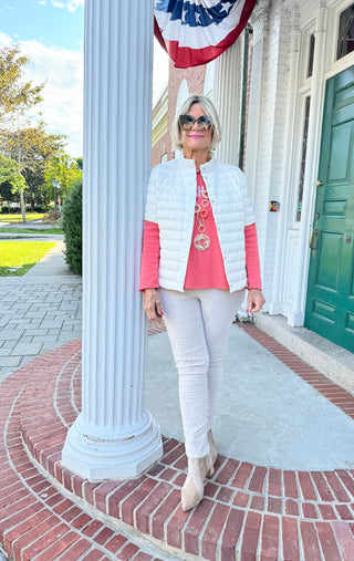 IVORY SHORT CAP SLEEVE PUFFER JACKET