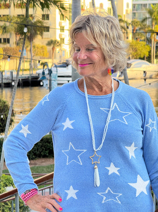 LULU-B LIGHT BLUE STAR SWEATER