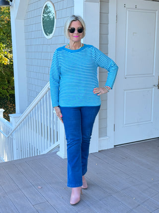 AQUA STRIPE BOATNECK SWEATER