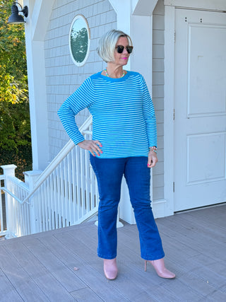 AQUA STRIPE BOATNECK SWEATER