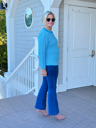 AQUA STRIPE BOATNECK SWEATER