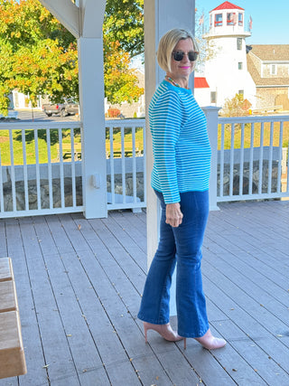 AQUA STRIPE BOATNECK SWEATER