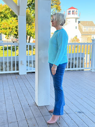 AQUA STRIPE BOATNECK SWEATER