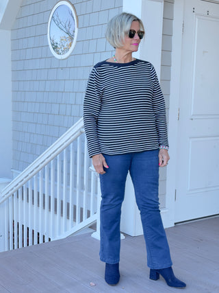 NAVY STRIPE BOATNECK SWEATER