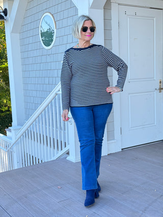 NAVY STRIPE BOATNECK SWEATER