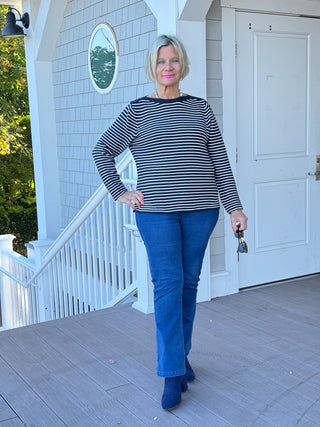 NAVY STRIPE BOATNECK SWEATER