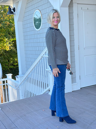 NAVY STRIPE BOATNECK SWEATER