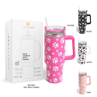 Dog Paw Pink  Printed 40oz Stainless Steel Tumbler With Handle