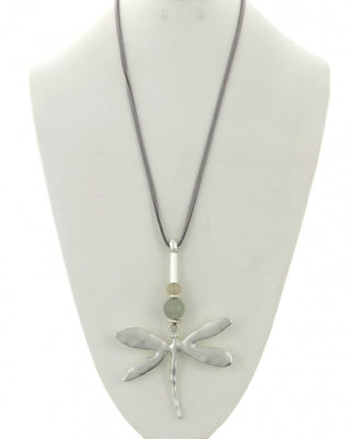 Dragonfly Acrylic Suede Pendant Long Necklace