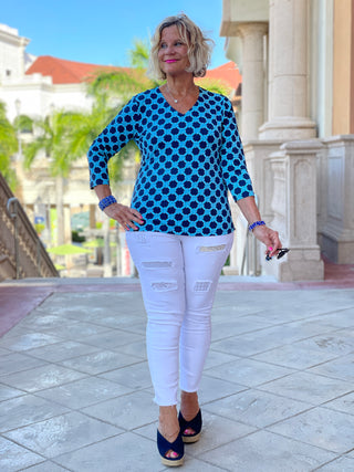 SEASIDE BLUE V NECK TOP