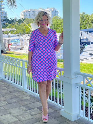 PINK SPADE ELBOW SLEEVE DRESS