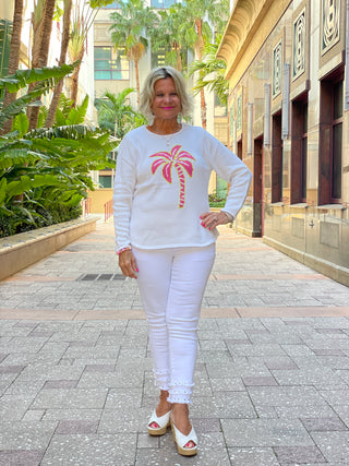 WHITE PALM TREE SWEATER