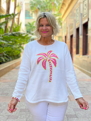 WHITE PALM TREE SWEATER