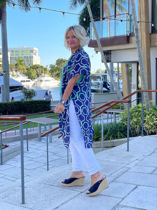 GREEN AND NAVY TROPICS KIMONO