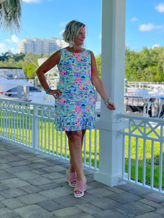 TIKI ESCAPE SHIFT RUFFLE DRESS