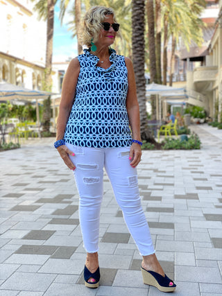 MELINA BLUE SLEEVELESS RUFFLE