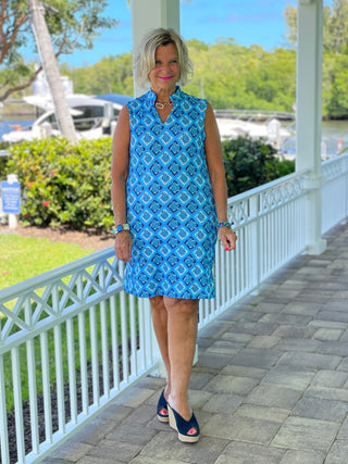 BAHAMA BLUE TURTLE COLLAR DRESS