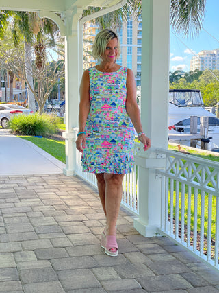 TIKI ESCAPE SHIFT RUFFLE DRESS