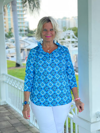 BAHAMA BLUE RUFFLE TOP