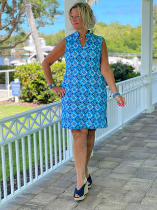 BAHAMA BLUE TURTLE COLLAR DRESS