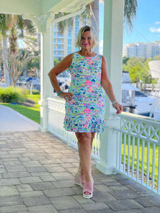 TIKI ESCAPE SHIFT RUFFLE DRESS